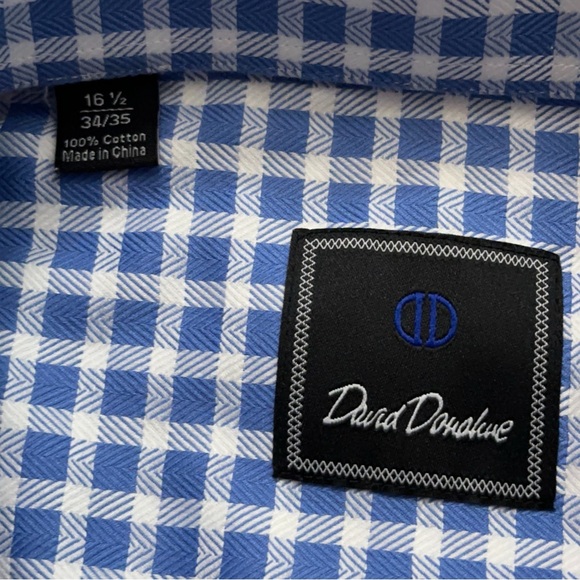 David Donahue Shirt Mens 16.5-34/35 Long Sleeve Dress French Cuff Check Blue - Picture 5 of 5